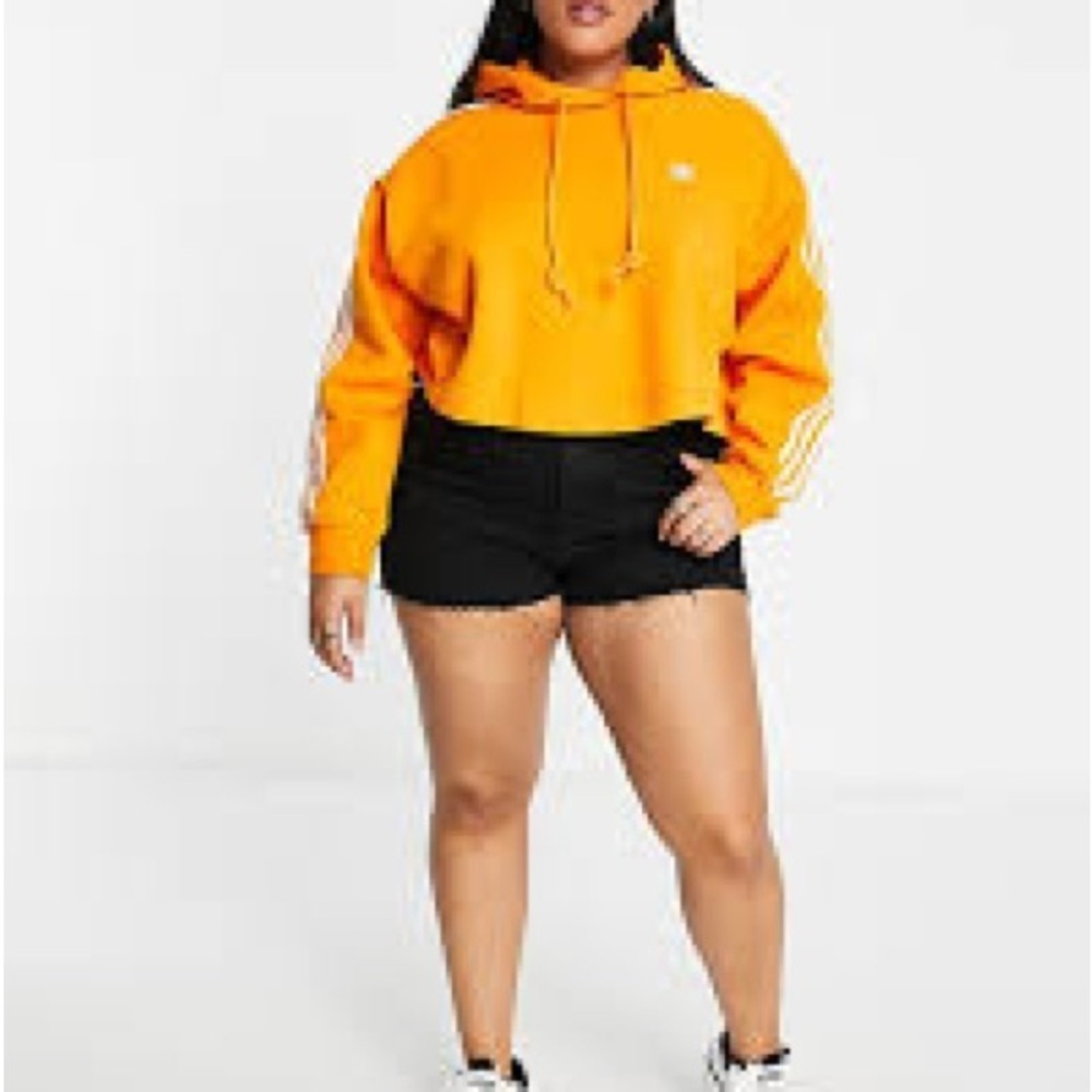 [L]Adidas Vibrant Orange Cropped Hoodie with White Accents